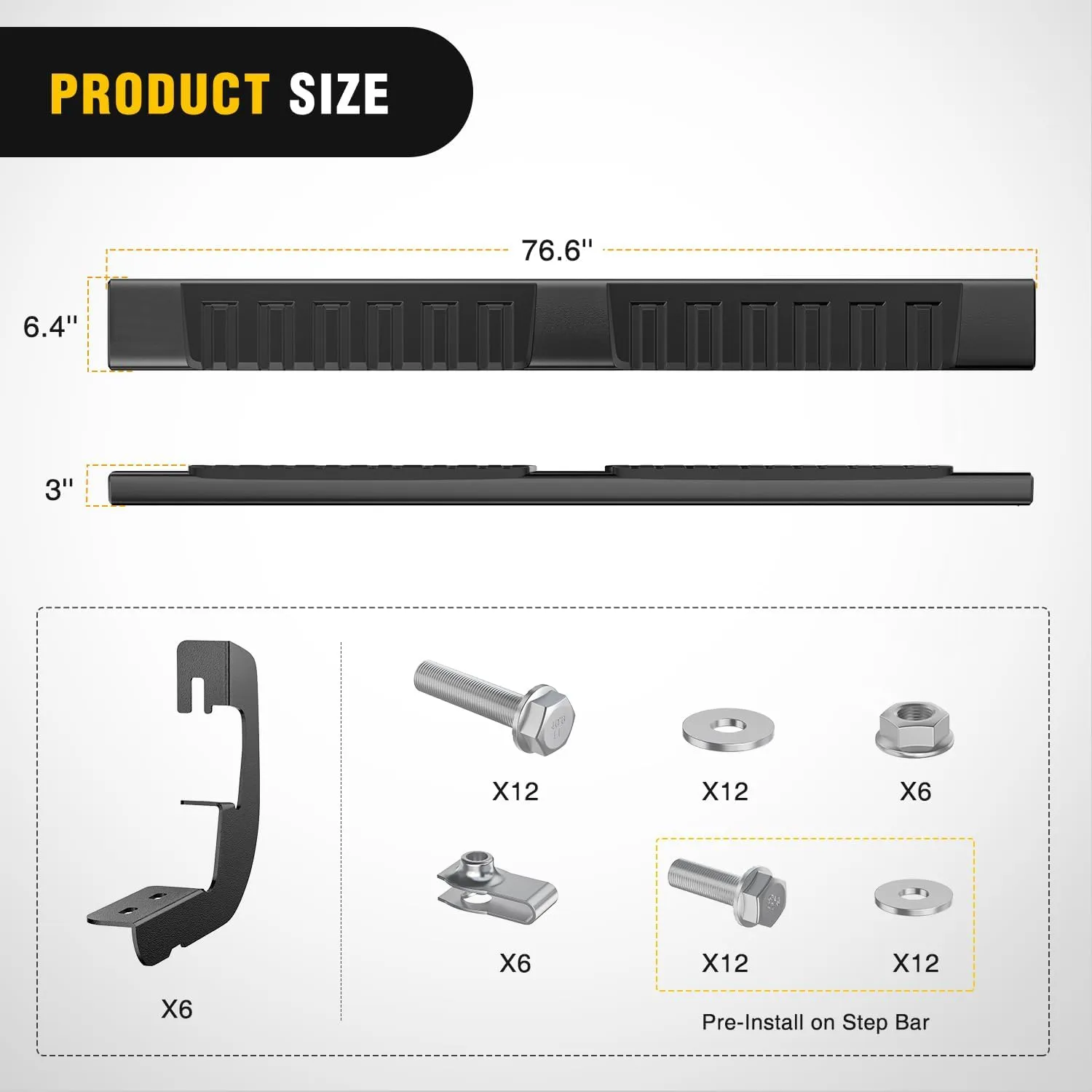 2007-2018 Chevy Silverado/GMC Sierra 1500 Double Extended Cab 2007-2019 Chevy Silverado/GMC Sierra 2500HD 3500HD 6 Inch Aluminum Side Step Nerf Bars Running Boards