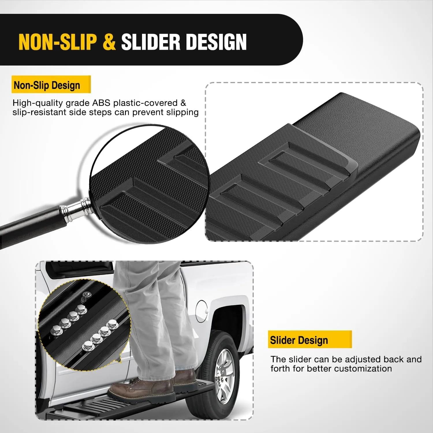 2007-2018 Chevy Silverado/GMC Sierra 1500 Double Extended Cab 2007-2019 Chevy Silverado/GMC Sierra 2500HD 3500HD 6 Inch Aluminum Side Step Nerf Bars Running Boards
