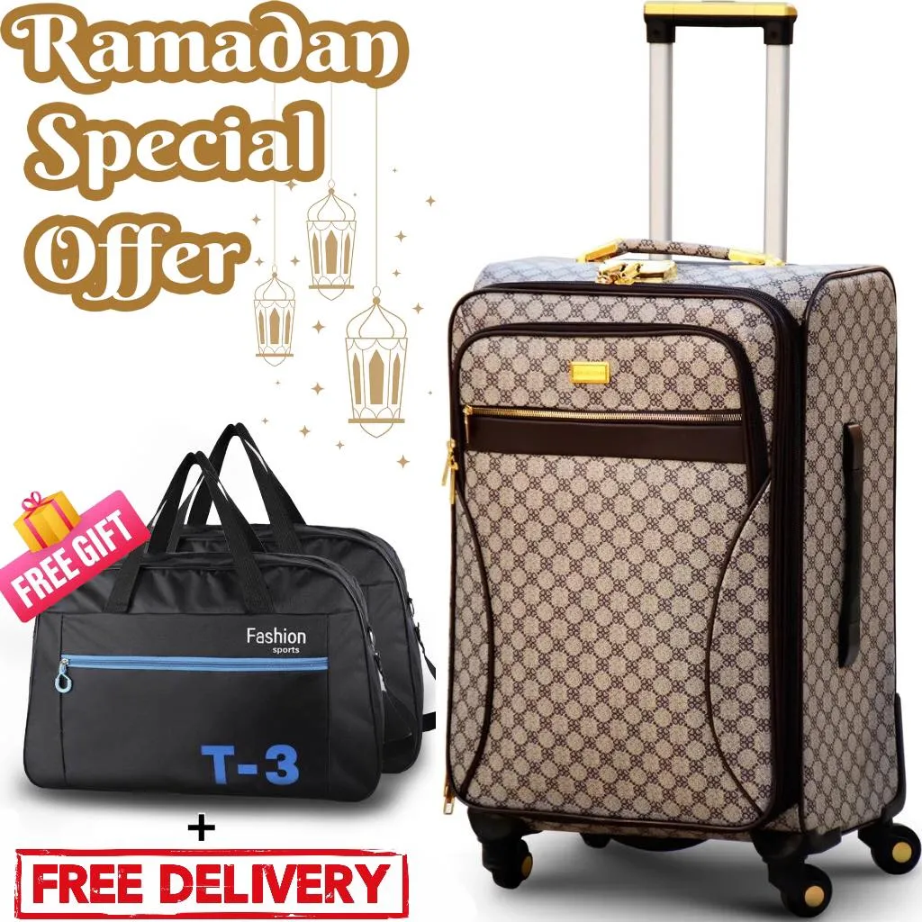 32 Inch VL PU Leather Soft Material Big Size 4 Wheel Luggage Bag | Get T-3 Cabin Bag Combo Gift | 36-40 Kg Capacity