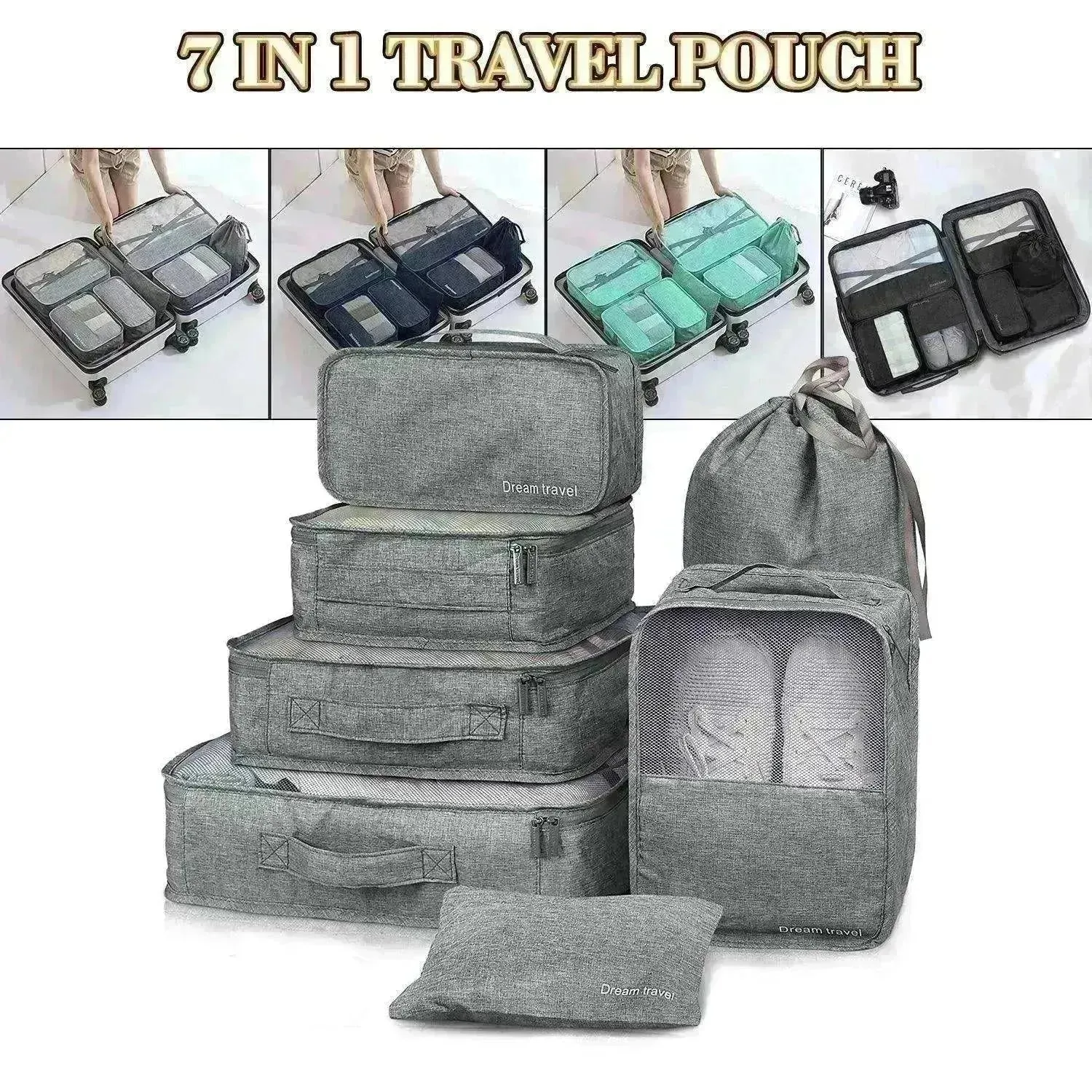 7pc Packing Cubes Luggage Storage Organiser Travel Bags