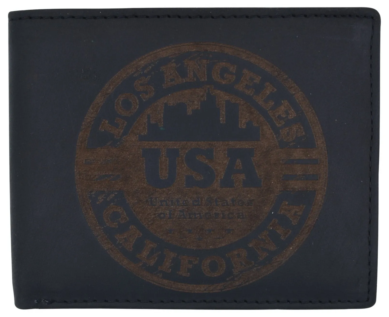 AFONiE RFID Rustic Men Wallet-Los Angeles Design Craft Stamp