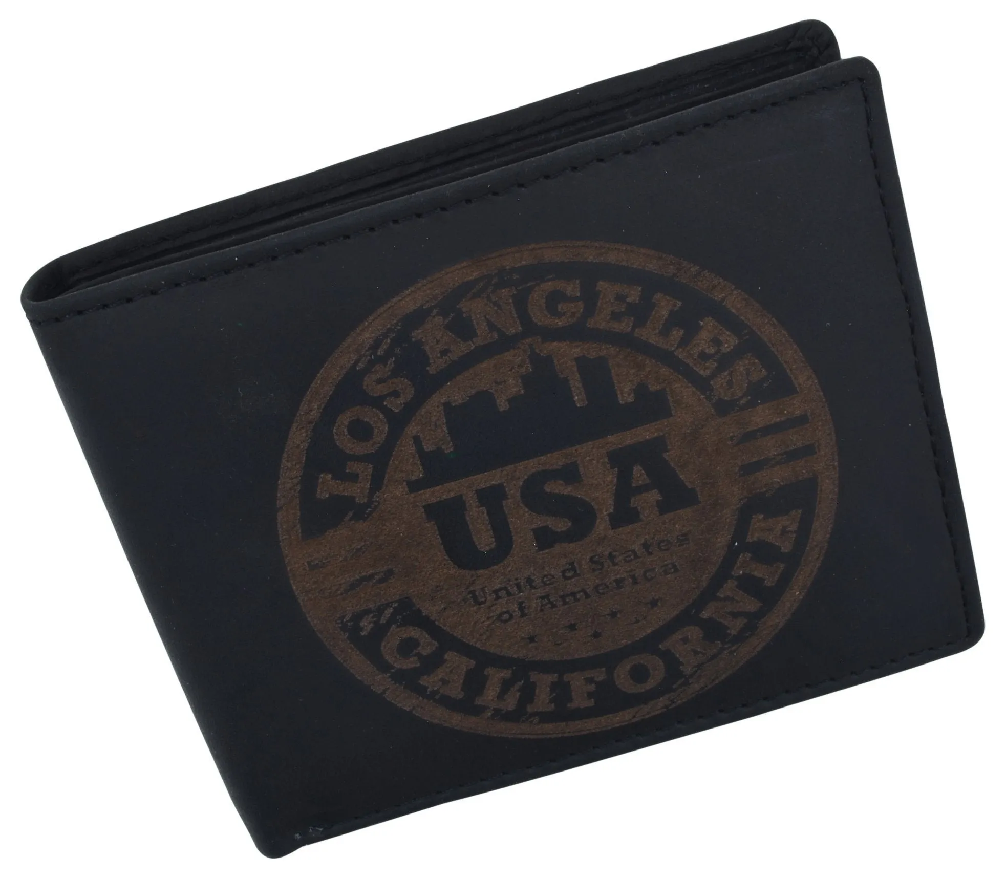 AFONiE RFID Rustic Men Wallet-Los Angeles Design Craft Stamp
