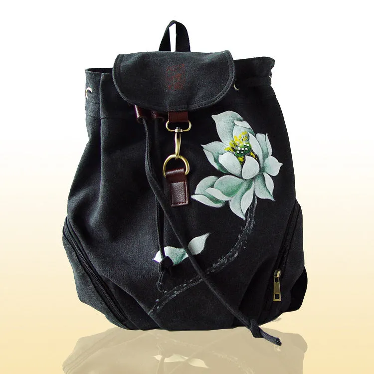 Backpack Canvas Hand-Painted Chinese Ethnic Style Women's Backpack Hand-Painted Bag