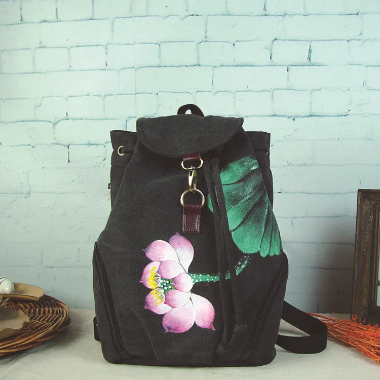 Backpack Canvas Hand-Painted Chinese Ethnic Style Women's Backpack Hand-Painted Bag