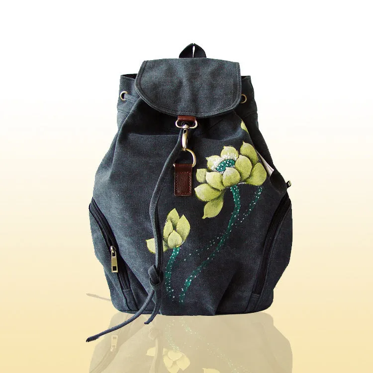Backpack Canvas Hand-Painted Chinese Ethnic Style Women's Backpack Hand-Painted Bag