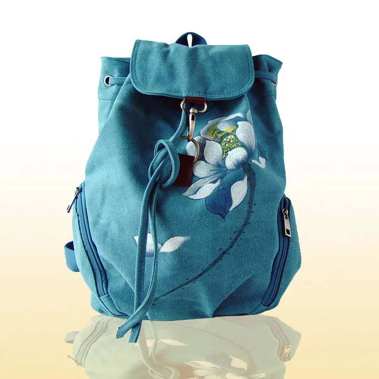 Backpack Canvas Hand-Painted Chinese Ethnic Style Women's Backpack Hand-Painted Bag