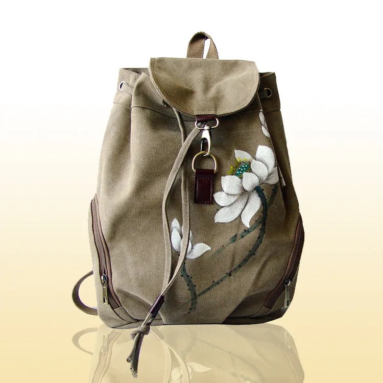 Backpack Canvas Hand-Painted Chinese Ethnic Style Women's Backpack Hand-Painted Bag