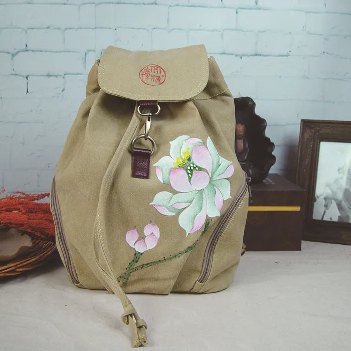 Backpack Canvas Hand-Painted Chinese Ethnic Style Women's Backpack Hand-Painted Bag