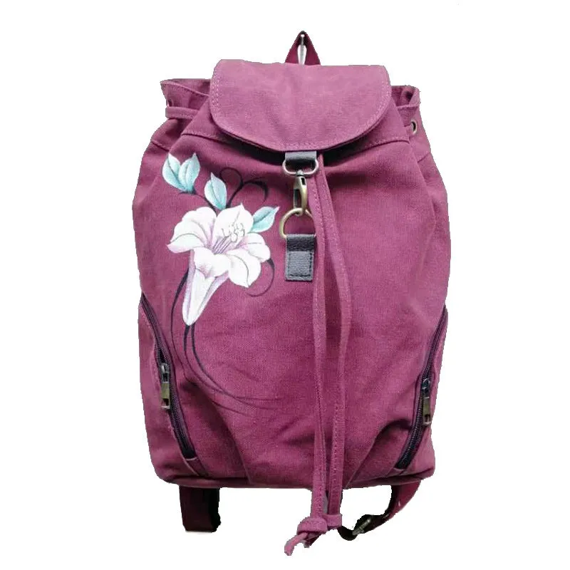 Backpack Canvas Hand-Painted Chinese Ethnic Style Women's Backpack Hand-Painted Bag