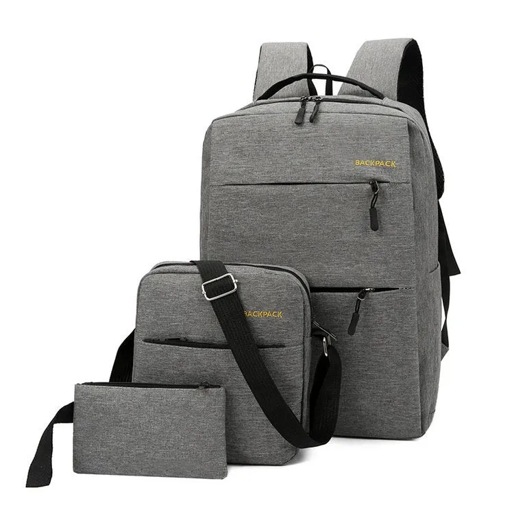 Backpack Men's  Business  Fixed Logo Casual Fashion Three-Piece Set Large Capacity Schoolbag