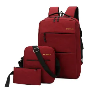Backpack Men's  Business  Fixed Logo Casual Fashion Three-Piece Set Large Capacity Schoolbag