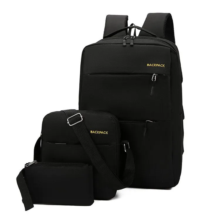 Backpack Men's  Business  Fixed Logo Casual Fashion Three-Piece Set Large Capacity Schoolbag