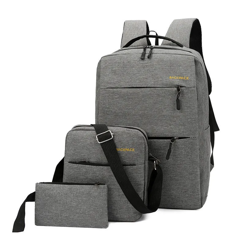 Backpack New Casual Men's  Three-Piece Outdoor Travel Computer  Female Junior High School Student Schoolbag