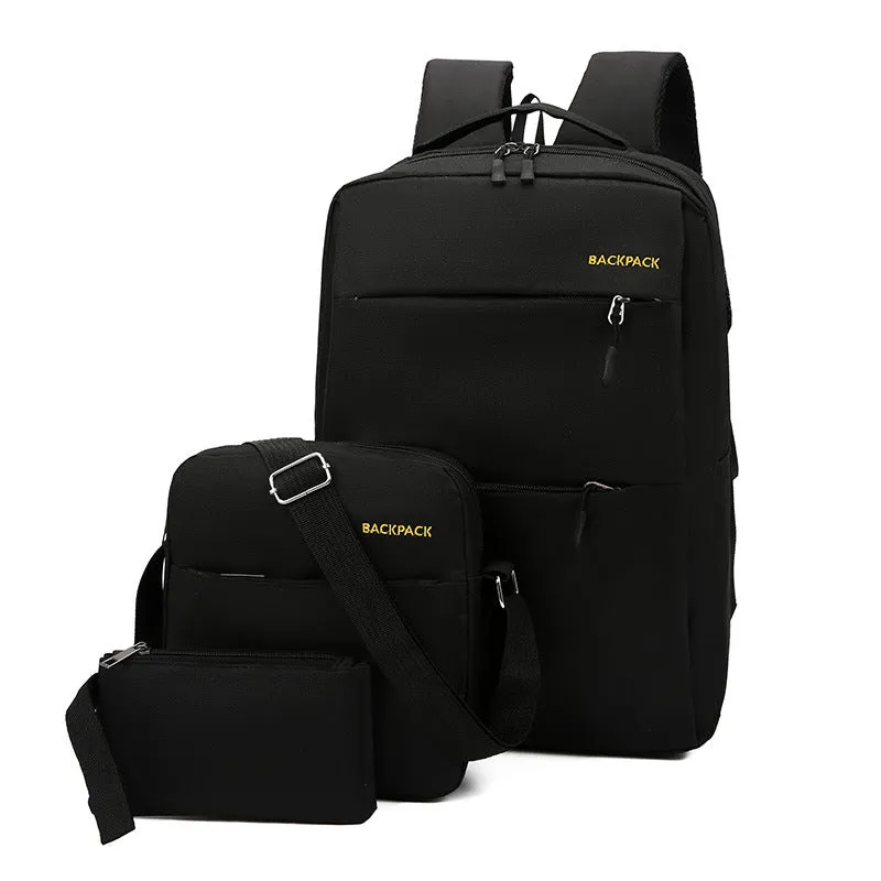 Backpack New Casual Men's  Three-Piece Outdoor Travel Computer  Female Junior High School Student Schoolbag