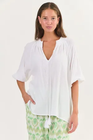 Cotton V-Neck Tassel Top