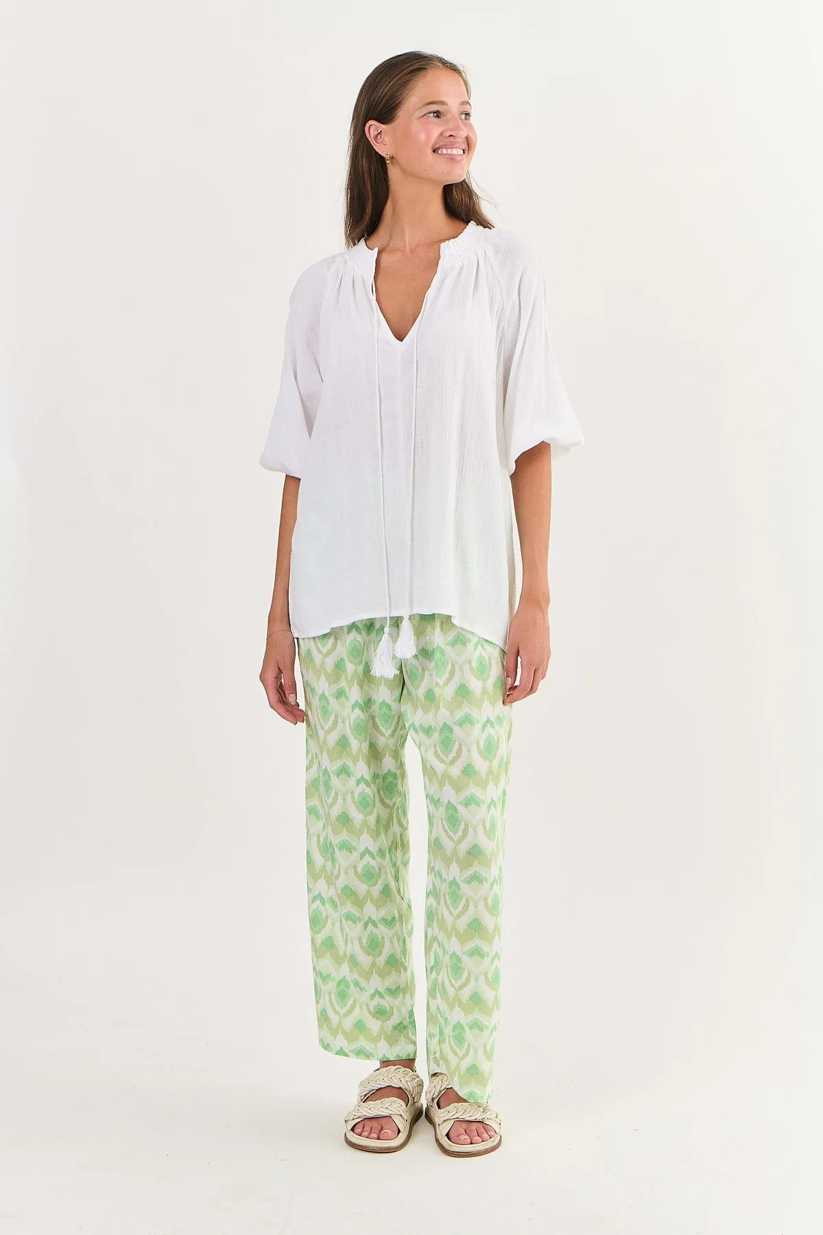 Cotton V-Neck Tassel Top
