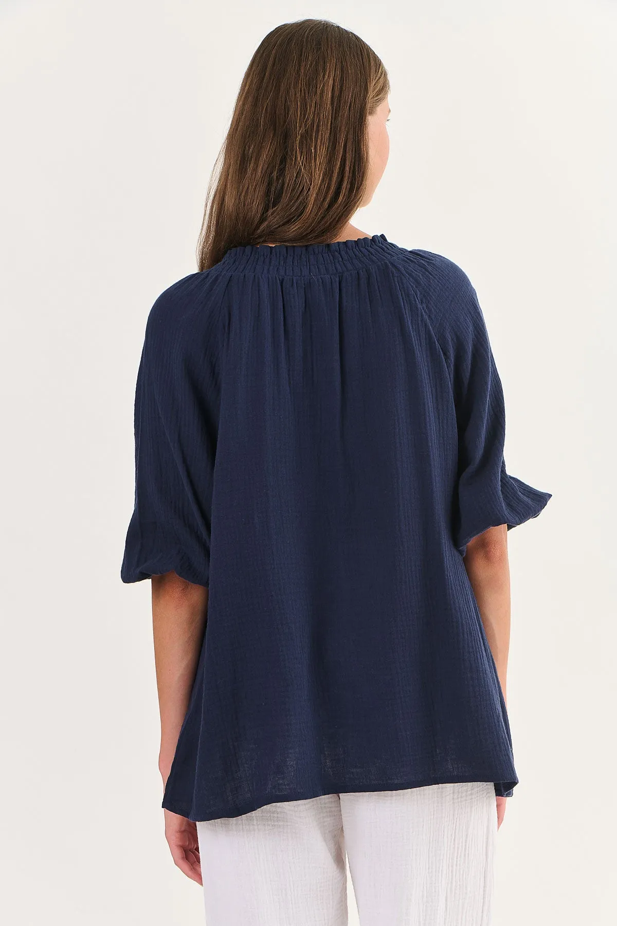 Cotton V-Neck Tassel Top