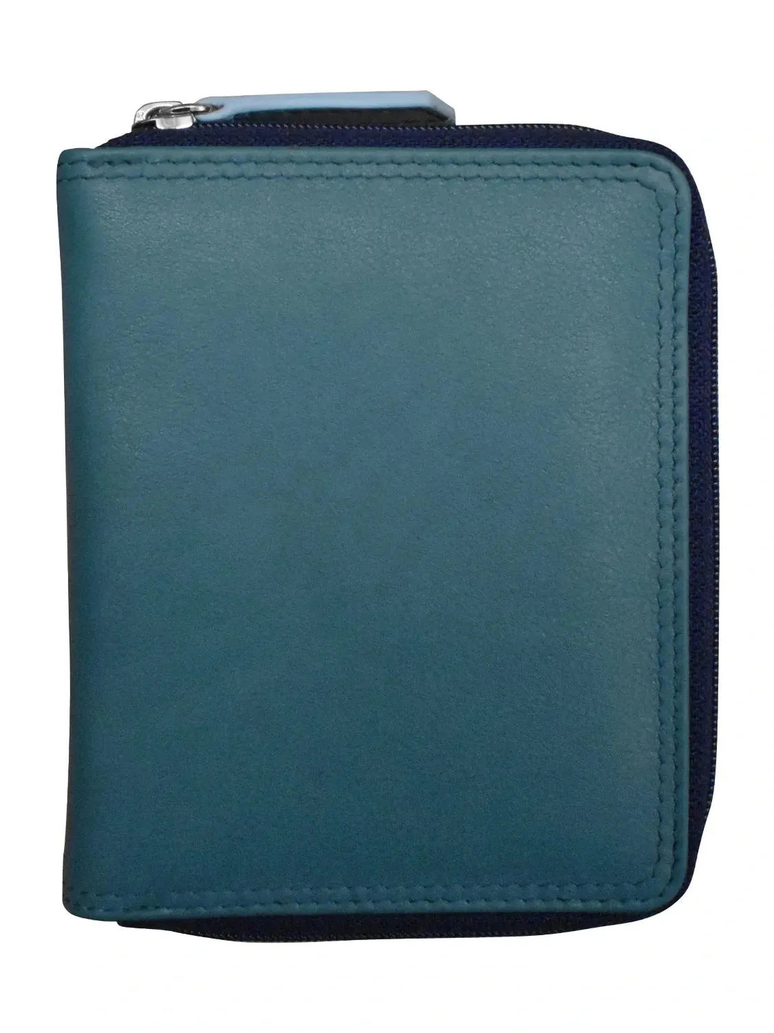 Denim Multi-Small Zip Rfid Leather Wallet