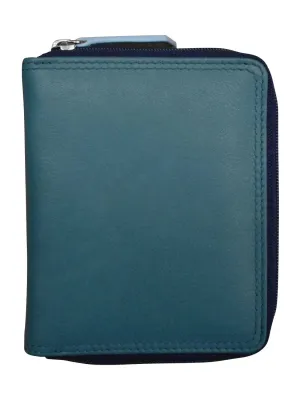 Denim Multi-Small Zip Rfid Leather Wallet