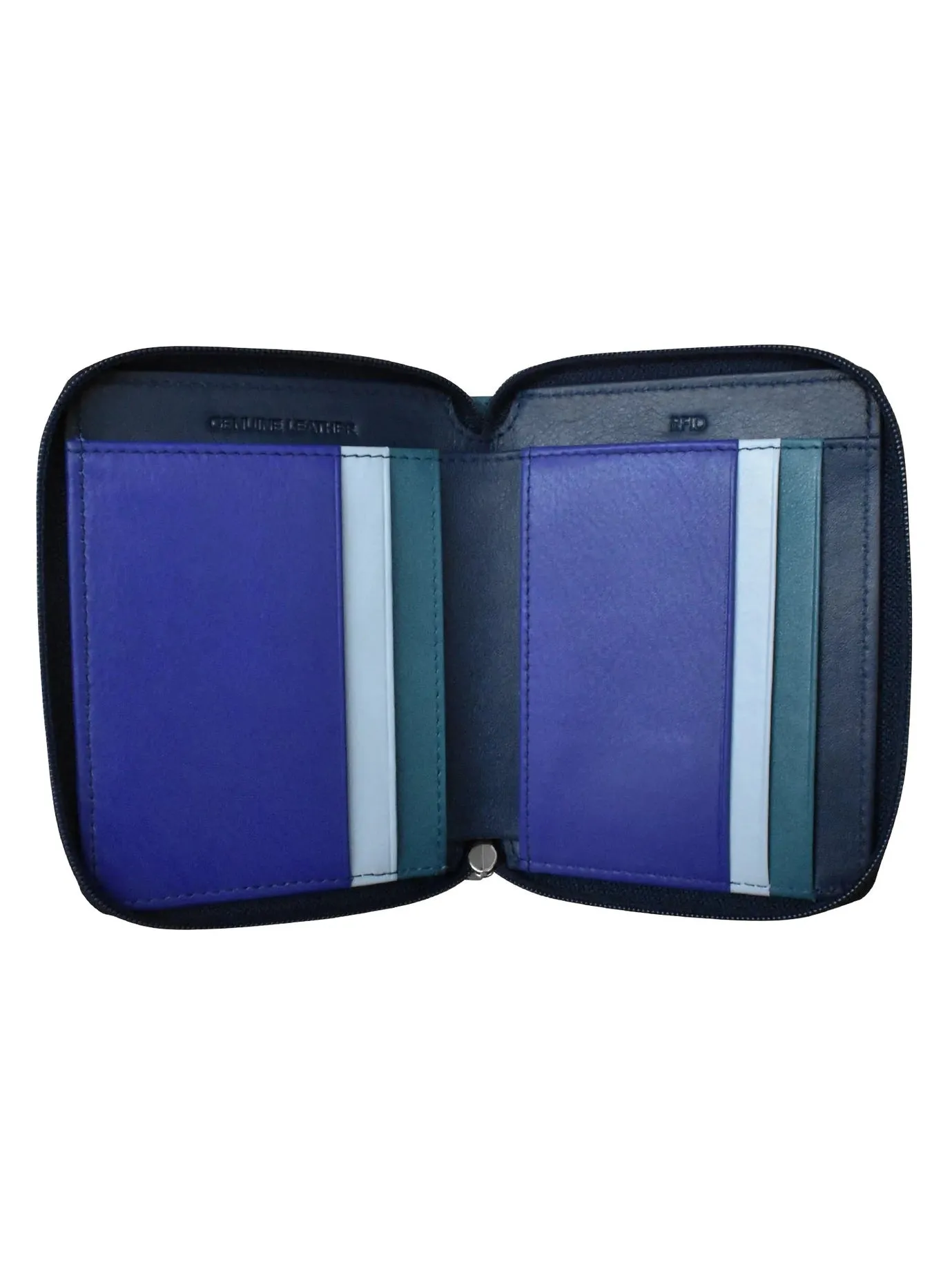 Denim Multi-Small Zip Rfid Leather Wallet