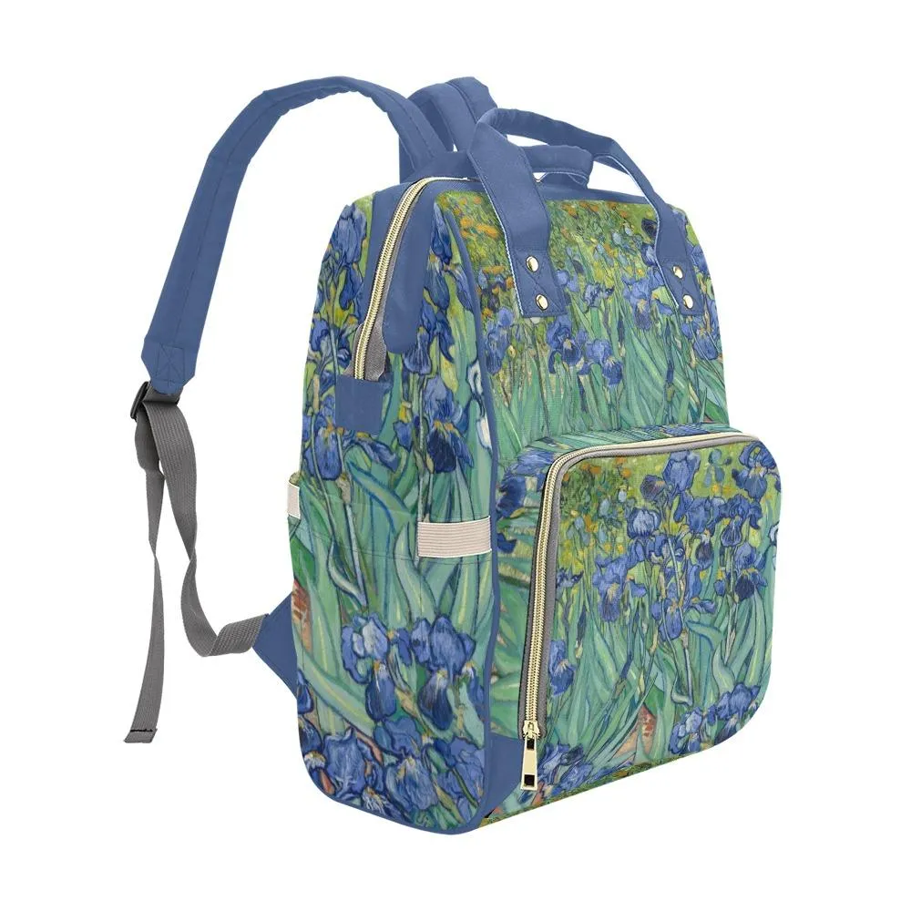 Diaper Bag - Vintage Art | Vincent van Gogh: Irises | Multi Compartment Backpack, Babygirl Custom Diaper Bag, Hipster Diaper Backpack