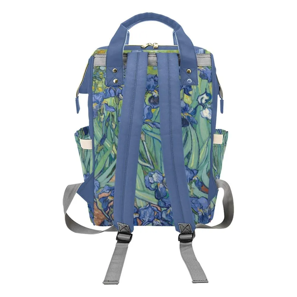 Diaper Bag - Vintage Art | Vincent van Gogh: Irises | Multi Compartment Backpack, Babygirl Custom Diaper Bag, Hipster Diaper Backpack