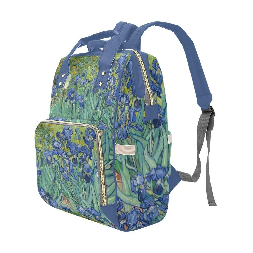 Diaper Bag - Vintage Art | Vincent van Gogh: Irises | Multi Compartment Backpack, Babygirl Custom Diaper Bag, Hipster Diaper Backpack