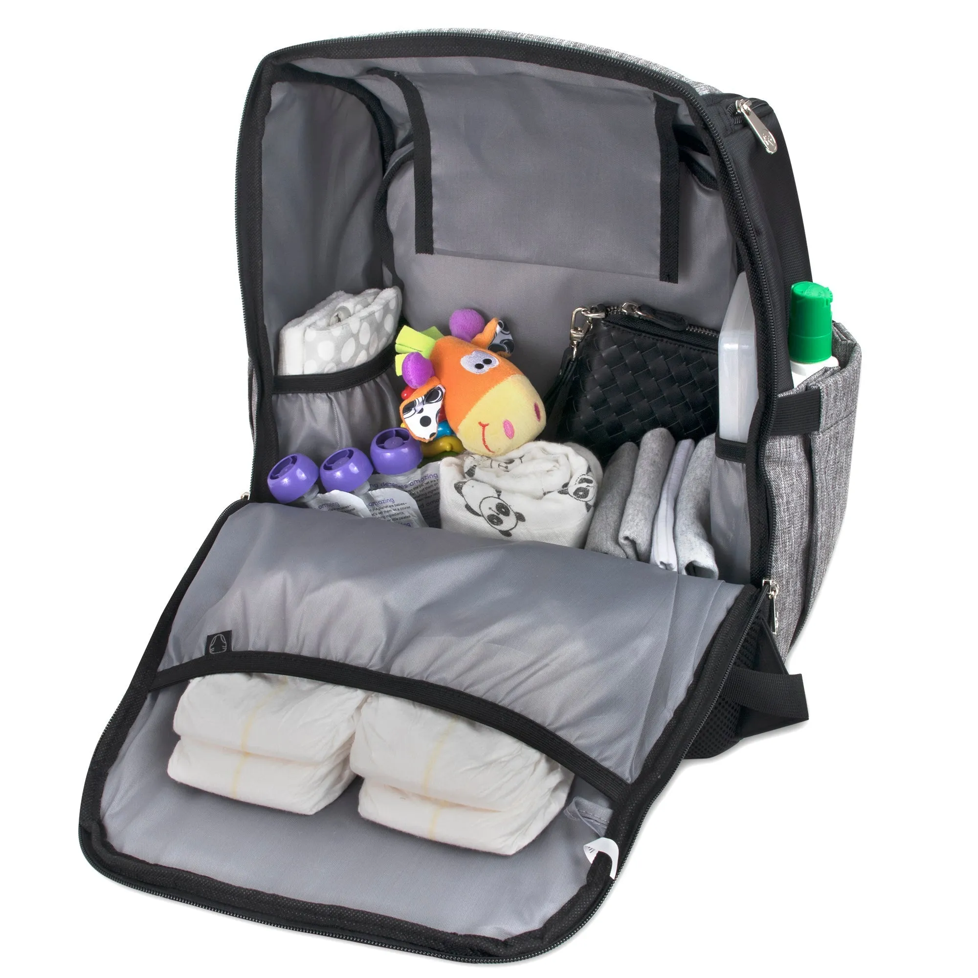 Fisher-Price Fastfinder Multi-Pocket Diaper Bag Backpack - Heather Grey