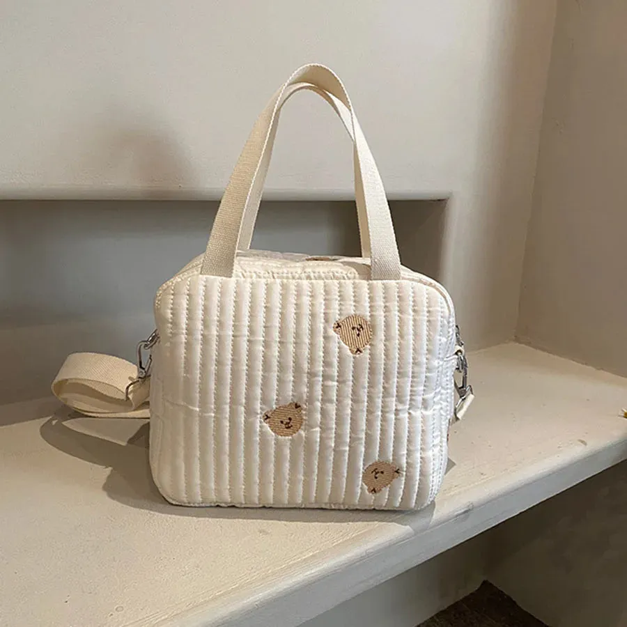 Flower and Bear Embroidery Design Baby Diaper Handbag