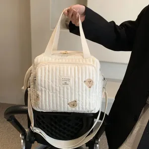 Flower and Bear Embroidery Design Baby Diaper Handbag