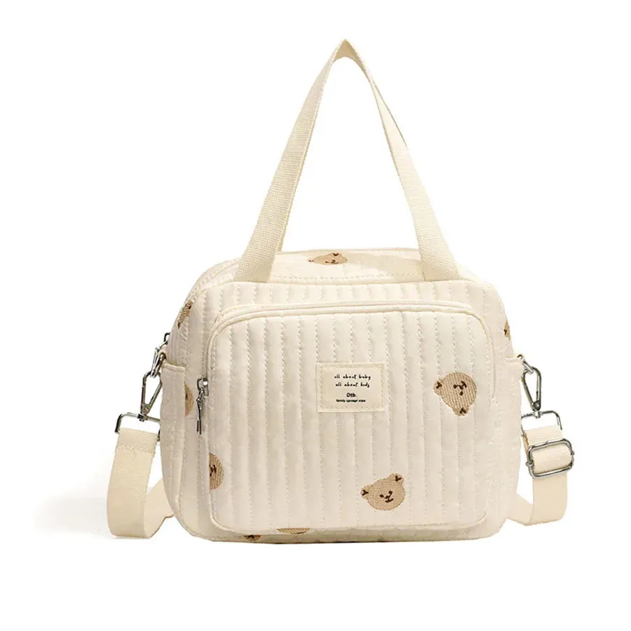 Flower and Bear Embroidery Design Baby Diaper Handbag