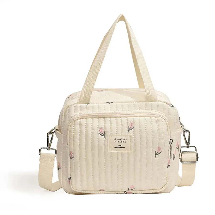 Flower and Bear Embroidery Design Baby Diaper Handbag