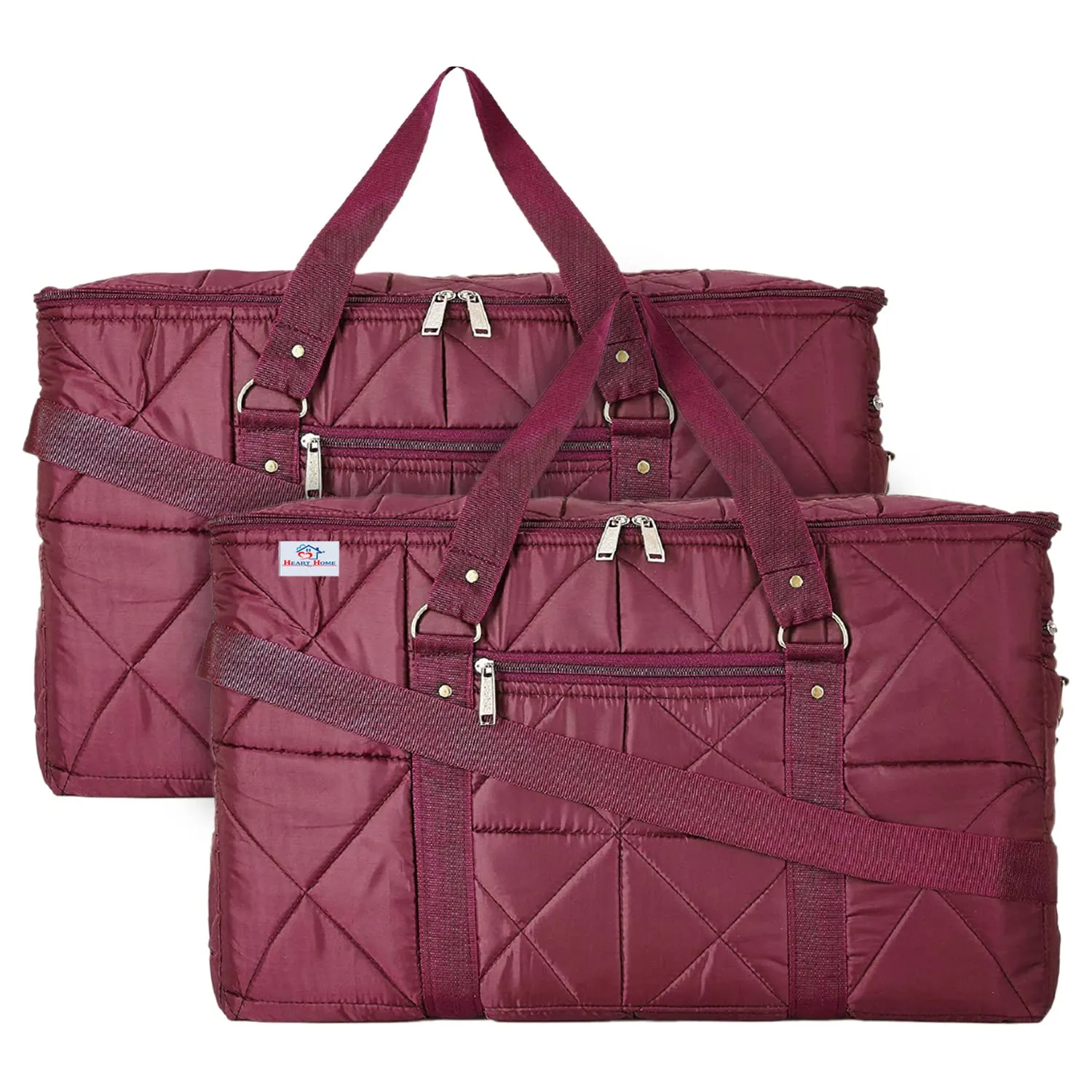Heart Home Parachute Foldable Duffle Bag/Bag Packs With Handle For Traveling Pack of 2 (Maroon) 52HH3969