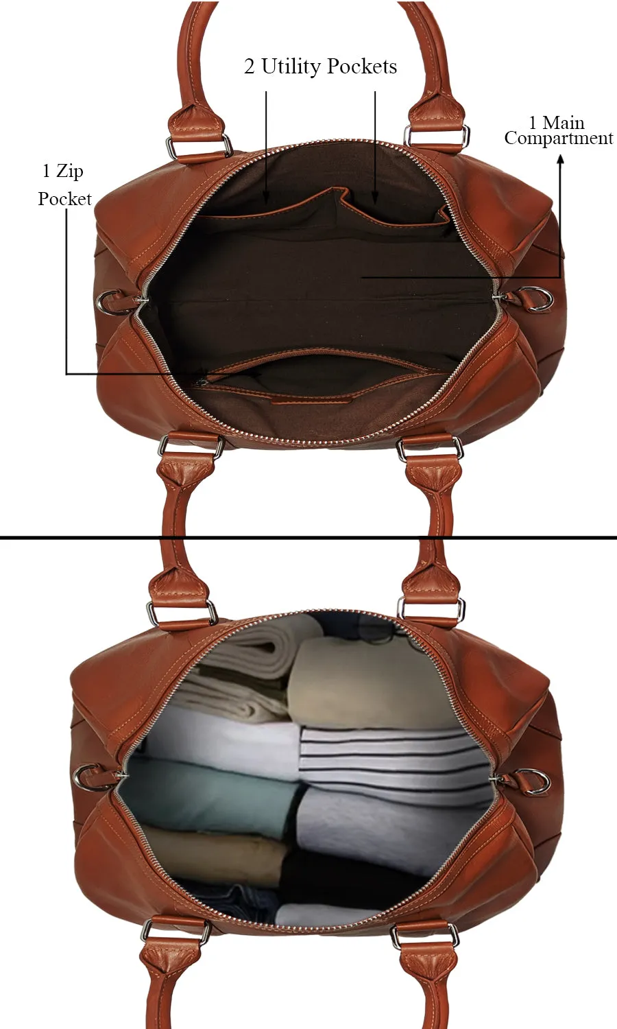 MANDAVA Genuine Leather Unisex Travel Duffel Bag, Shoulder Weekender Overnight Luggage Bag (Tan)