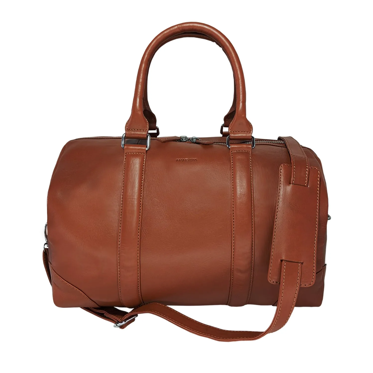 MANDAVA Genuine Leather Unisex Travel Duffel Bag, Shoulder Weekender Overnight Luggage Bag (Tan)