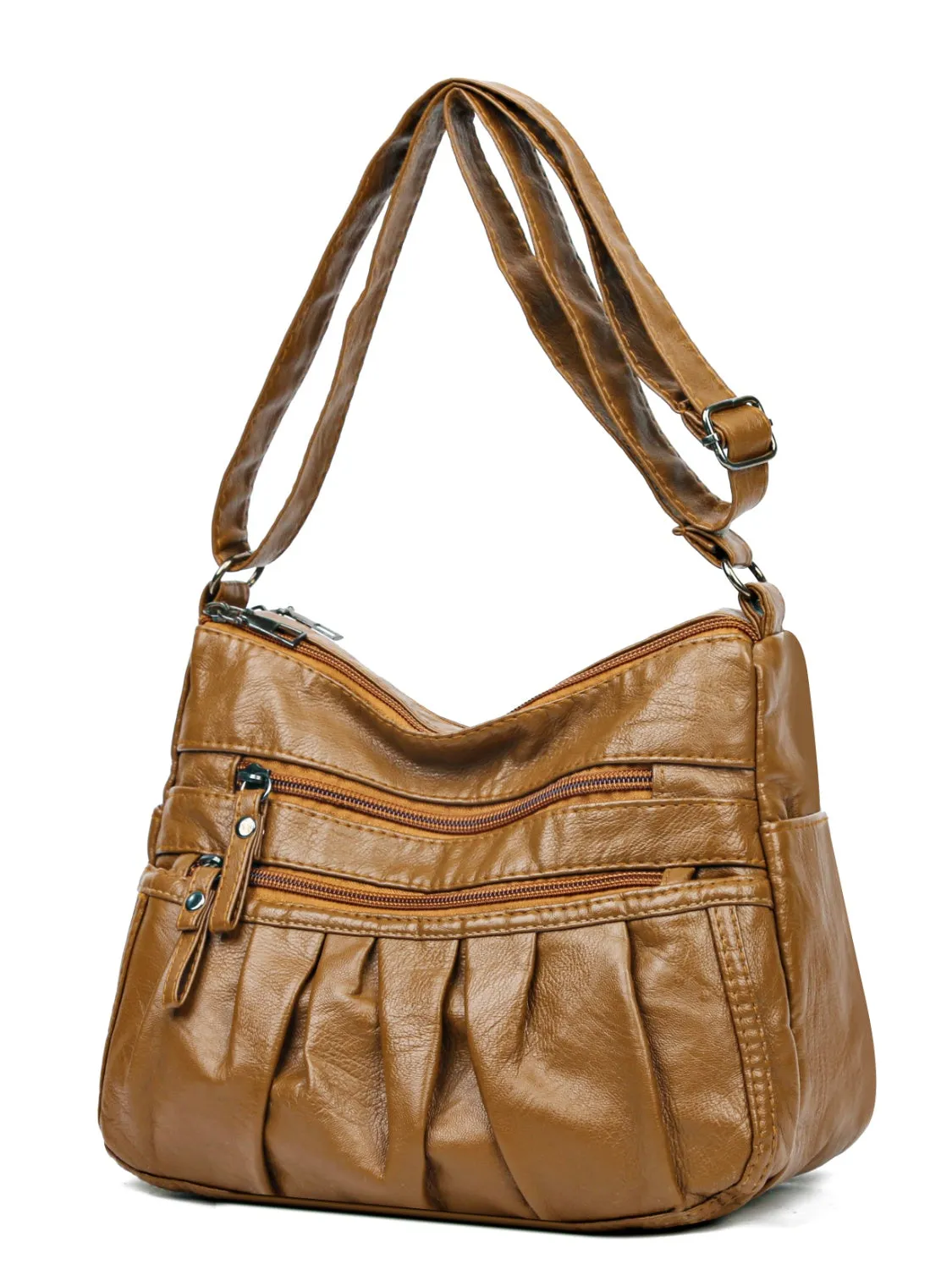 Multi-Pocket Ruched Adjustable Shoulder Bag