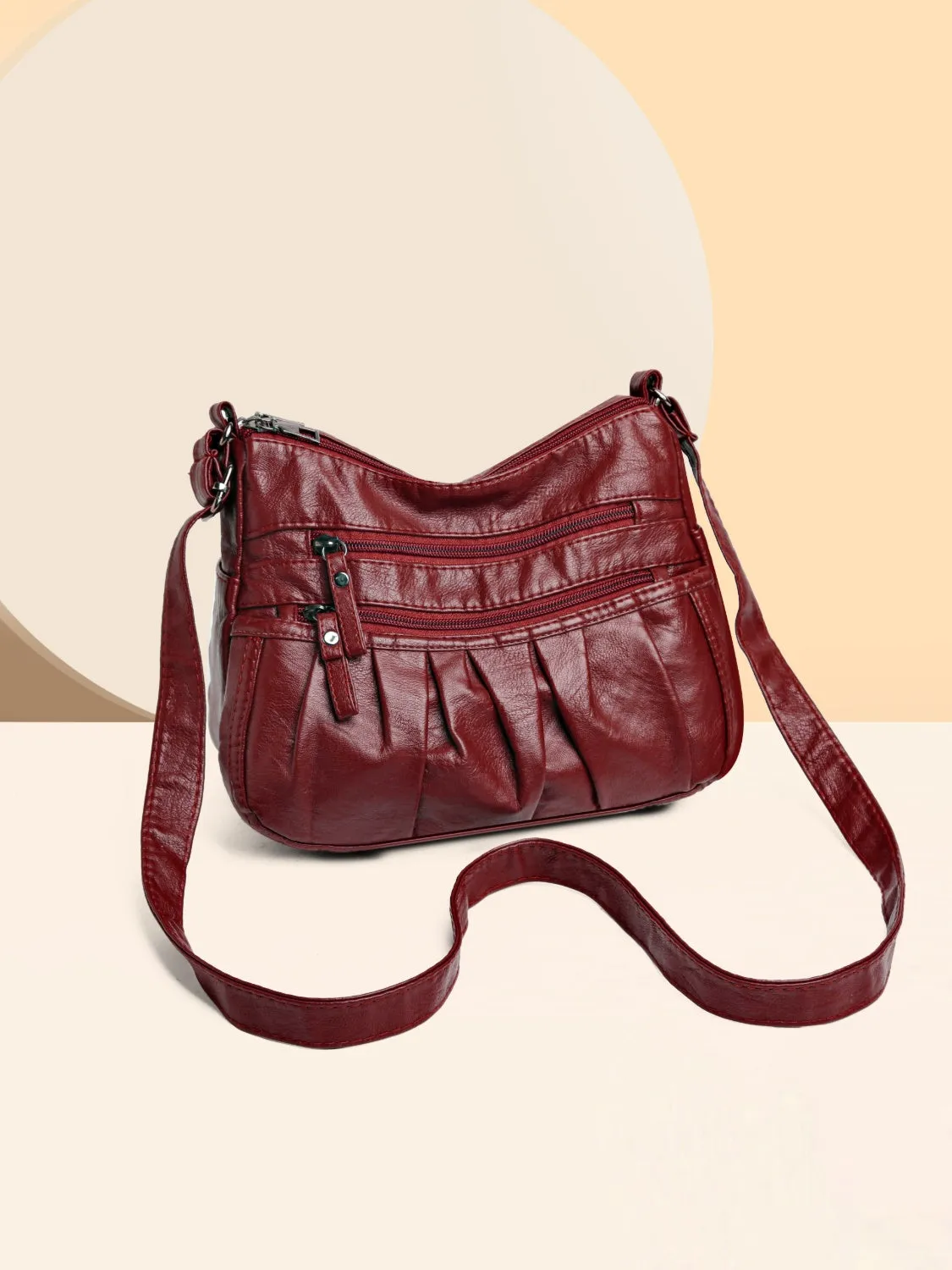 Multi-Pocket Ruched Adjustable Shoulder Bag