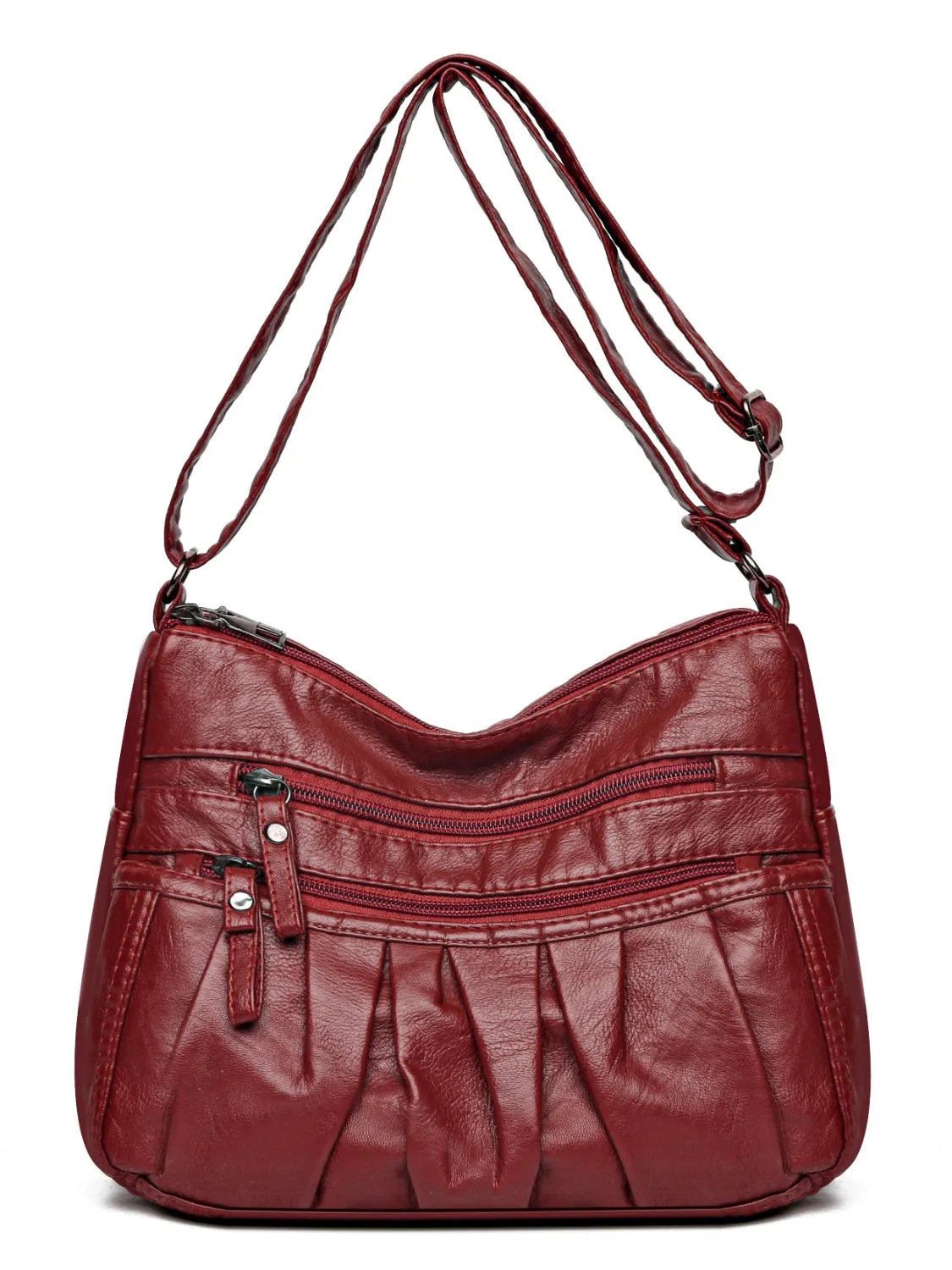 Multi-Pocket Ruched Adjustable Shoulder Bag