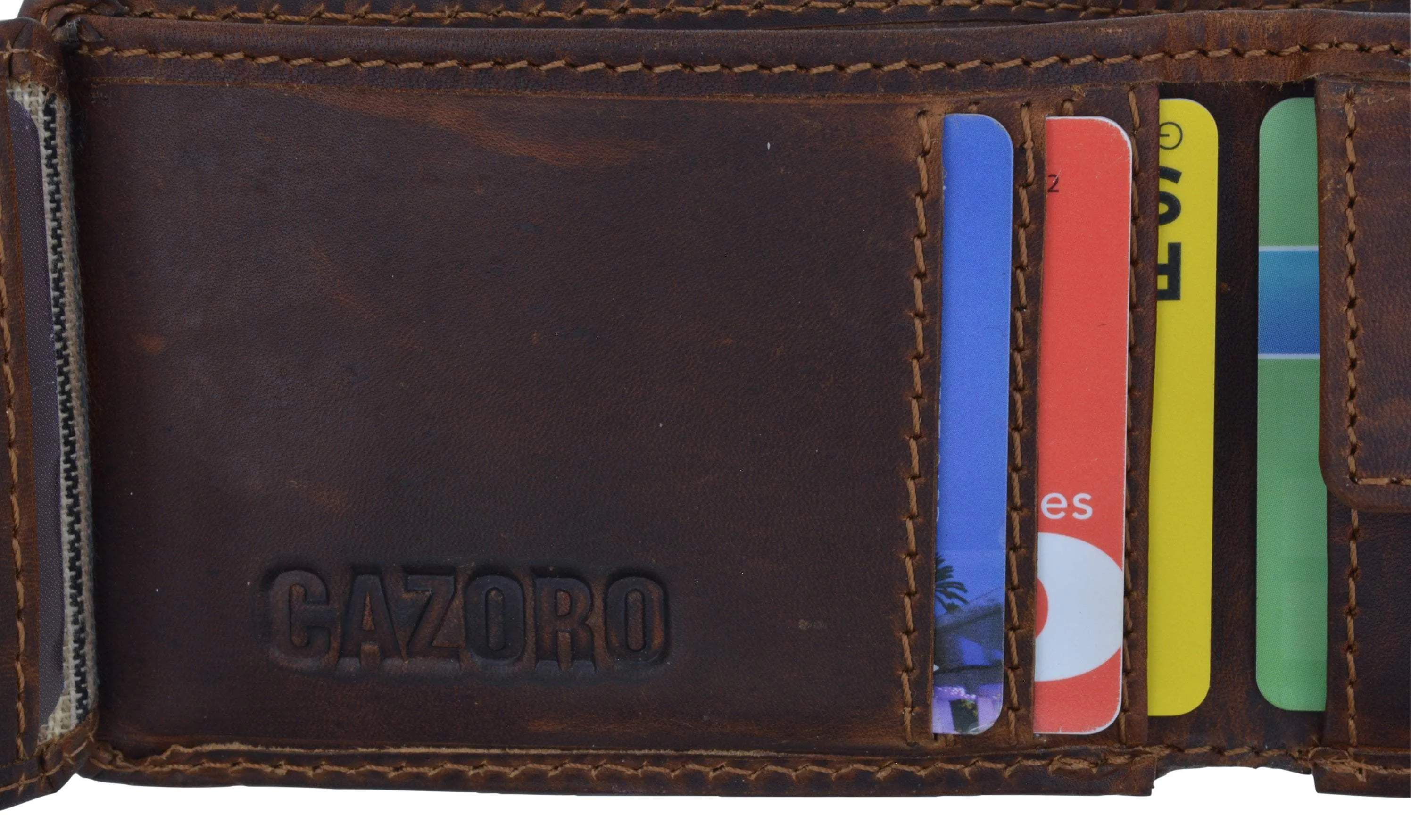 New Cazoro RFID Premium Vintage Leather Small Slim Mens Bifold Wallet with Coin Pouch