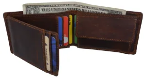 New Cazoro RFID Premium Vintage Leather Small Slim Mens Bifold Wallet with Coin Pouch