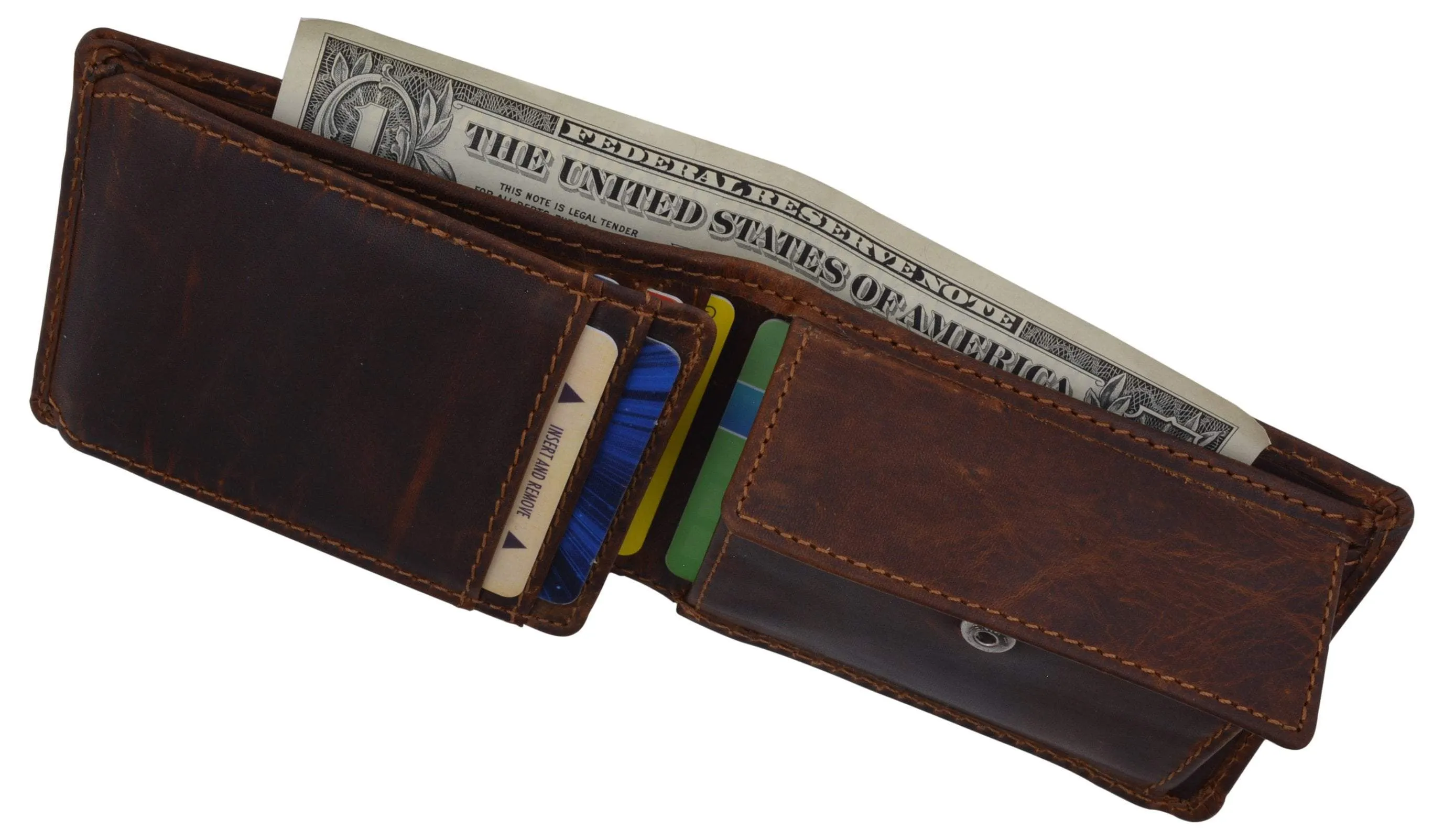 New Cazoro RFID Premium Vintage Leather Small Slim Mens Bifold Wallet with Coin Pouch