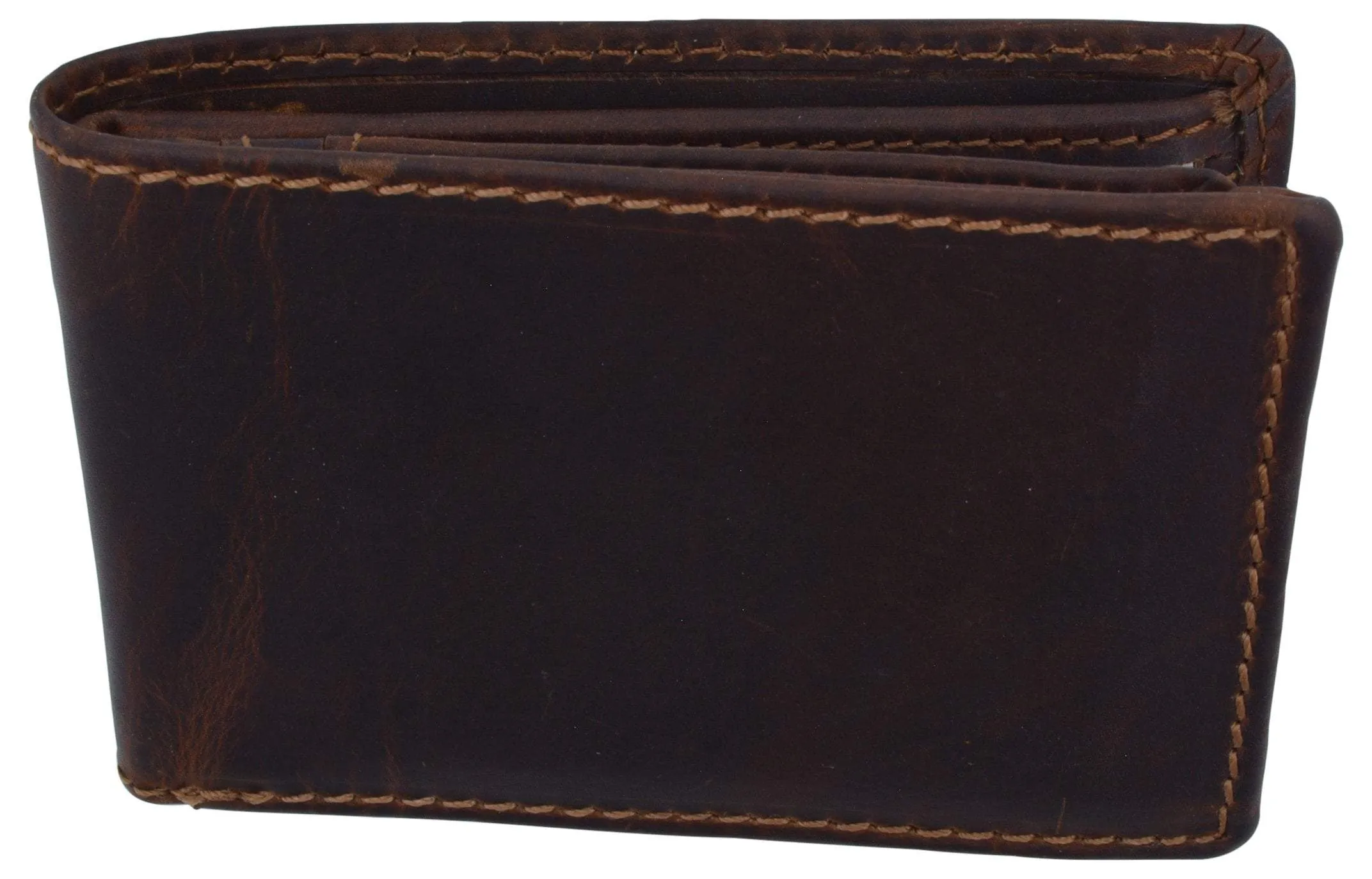 New Cazoro RFID Premium Vintage Leather Small Slim Mens Bifold Wallet with Coin Pouch