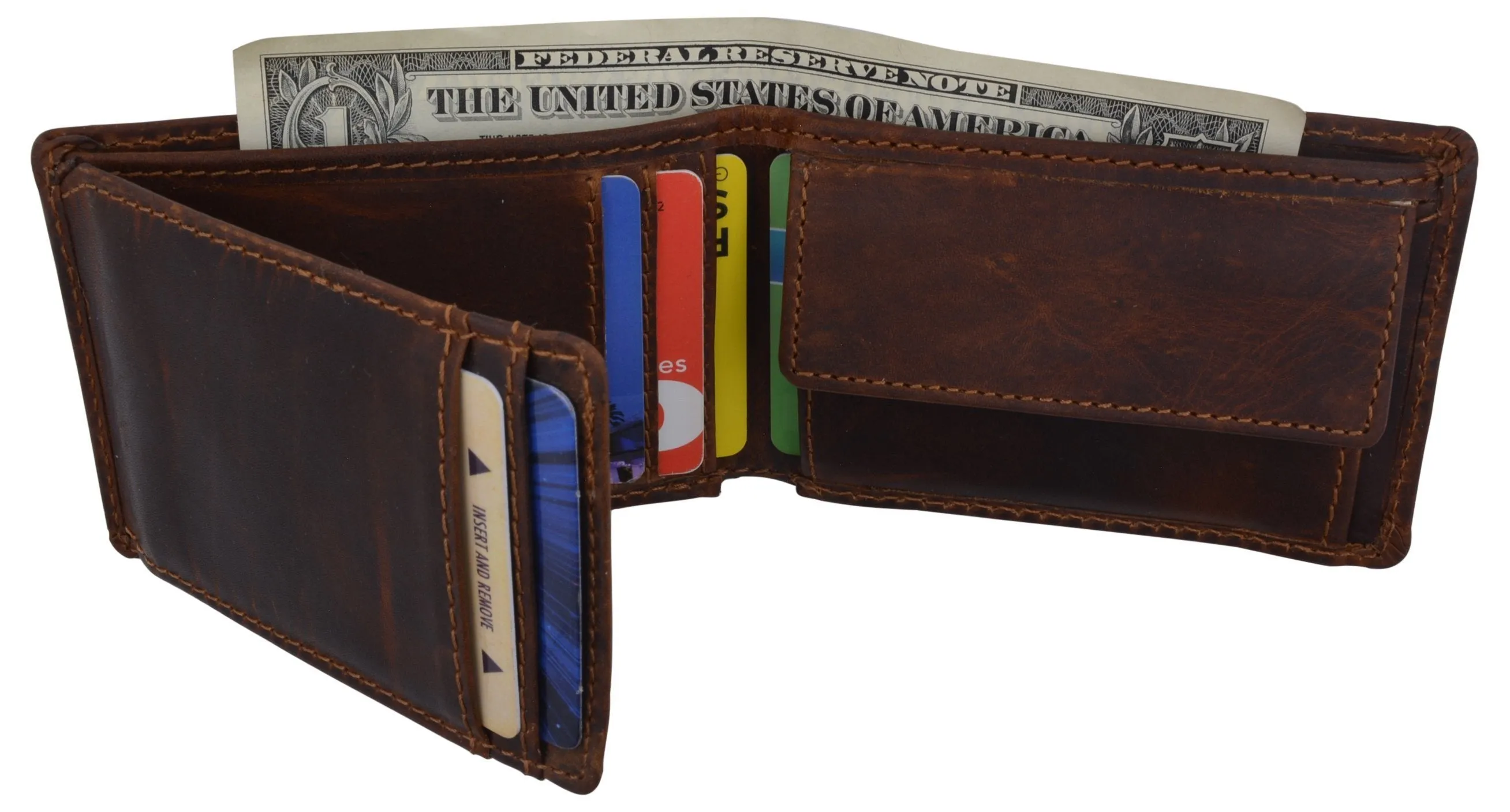 New Cazoro RFID Premium Vintage Leather Small Slim Mens Bifold Wallet with Coin Pouch