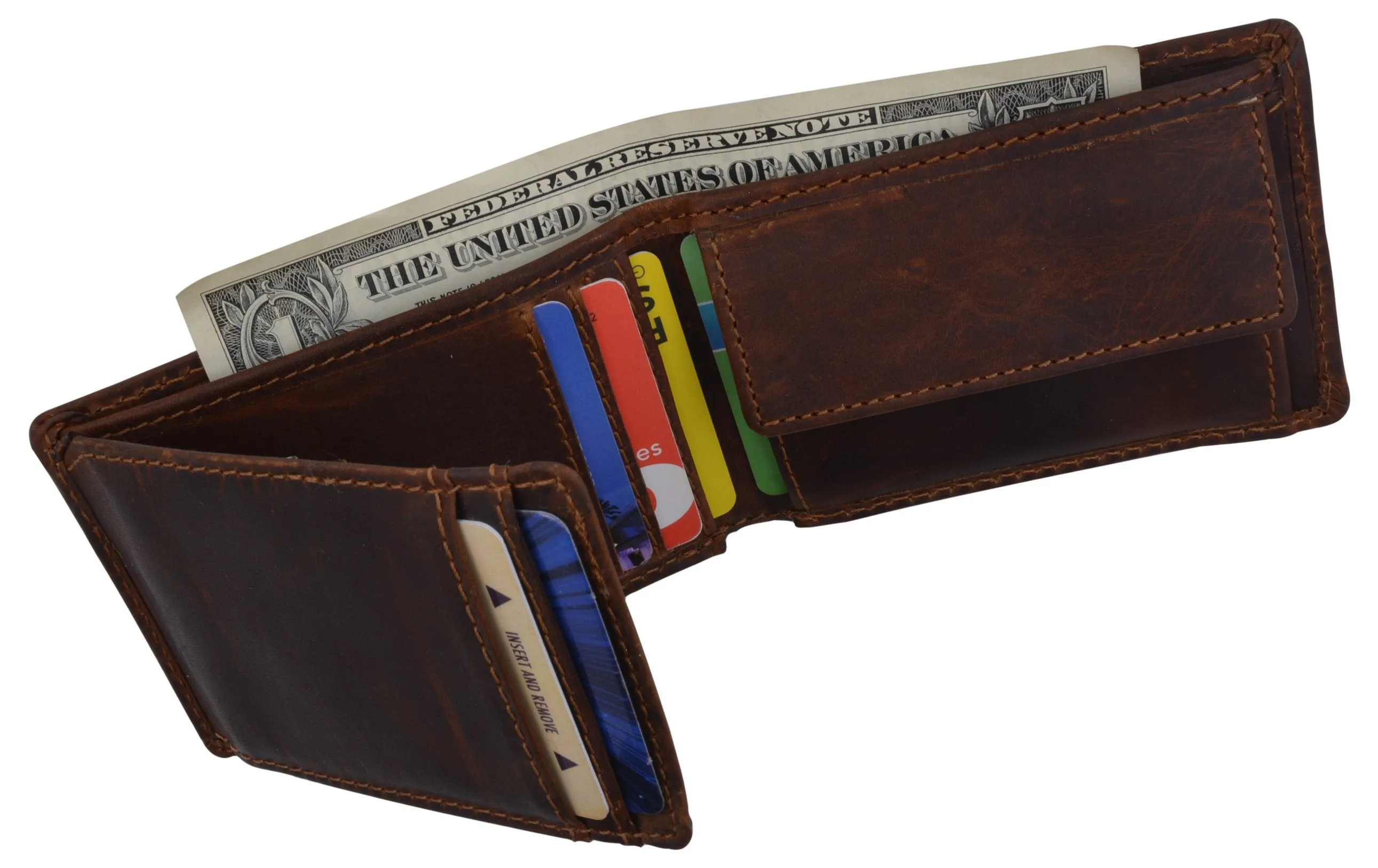 New Cazoro RFID Premium Vintage Leather Small Slim Mens Bifold Wallet with Coin Pouch