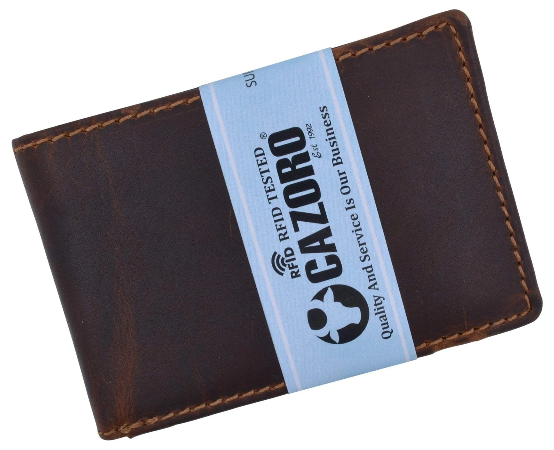 New Cazoro RFID Premium Vintage Leather Small Slim Mens Bifold Wallet with Coin Pouch