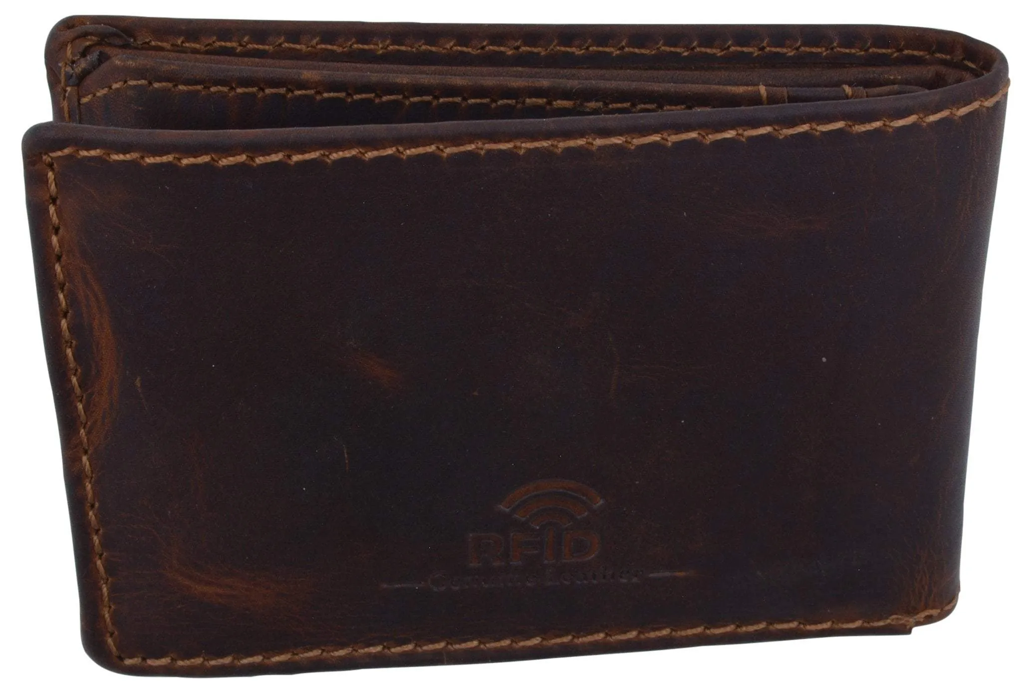 New Cazoro RFID Premium Vintage Leather Small Slim Mens Bifold Wallet with Coin Pouch