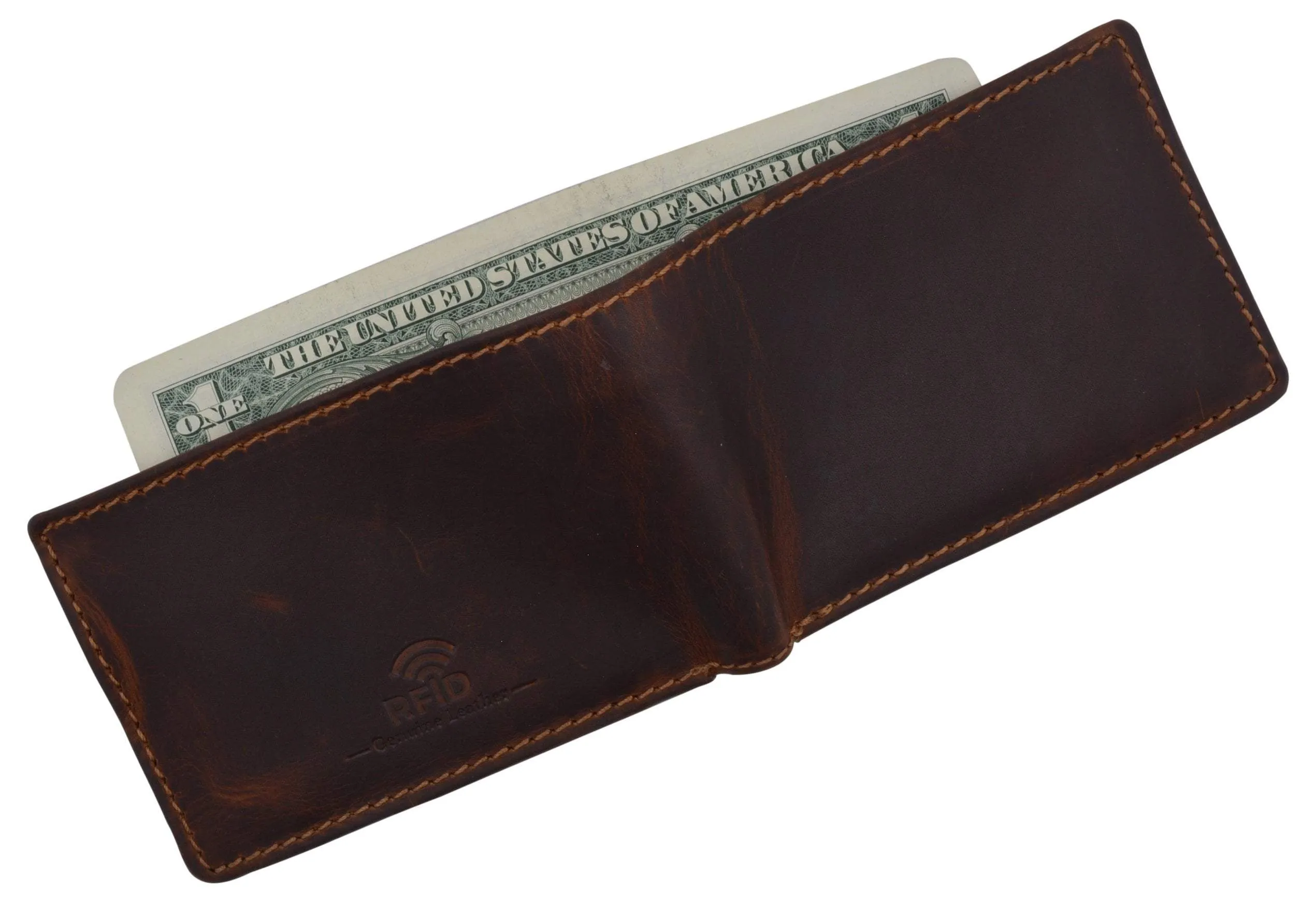 New Cazoro RFID Premium Vintage Leather Small Slim Mens Bifold Wallet with Coin Pouch
