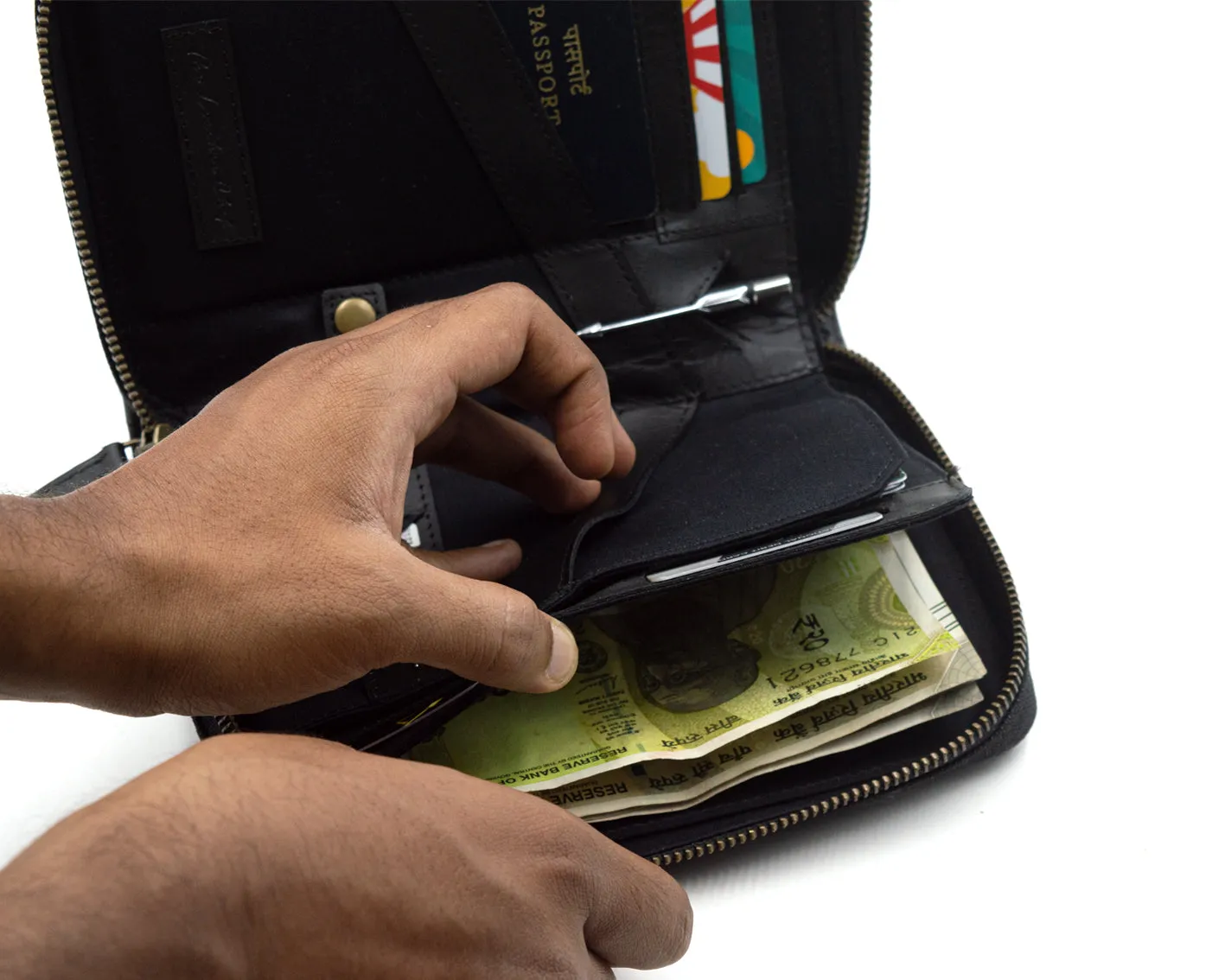 Nomad Passport Organiser - Black Canvas   Leather