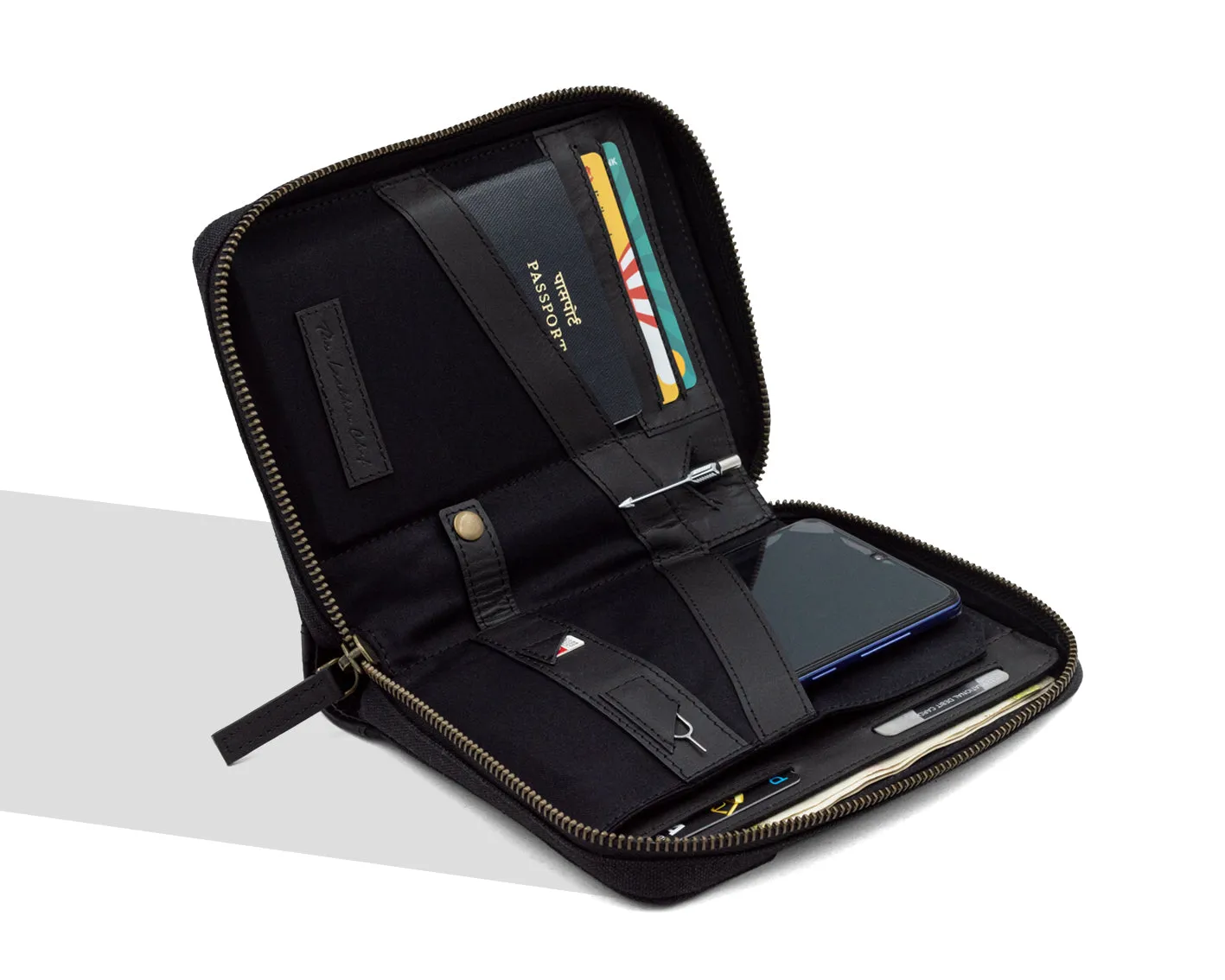 Nomad Passport Organiser - Black Canvas   Leather