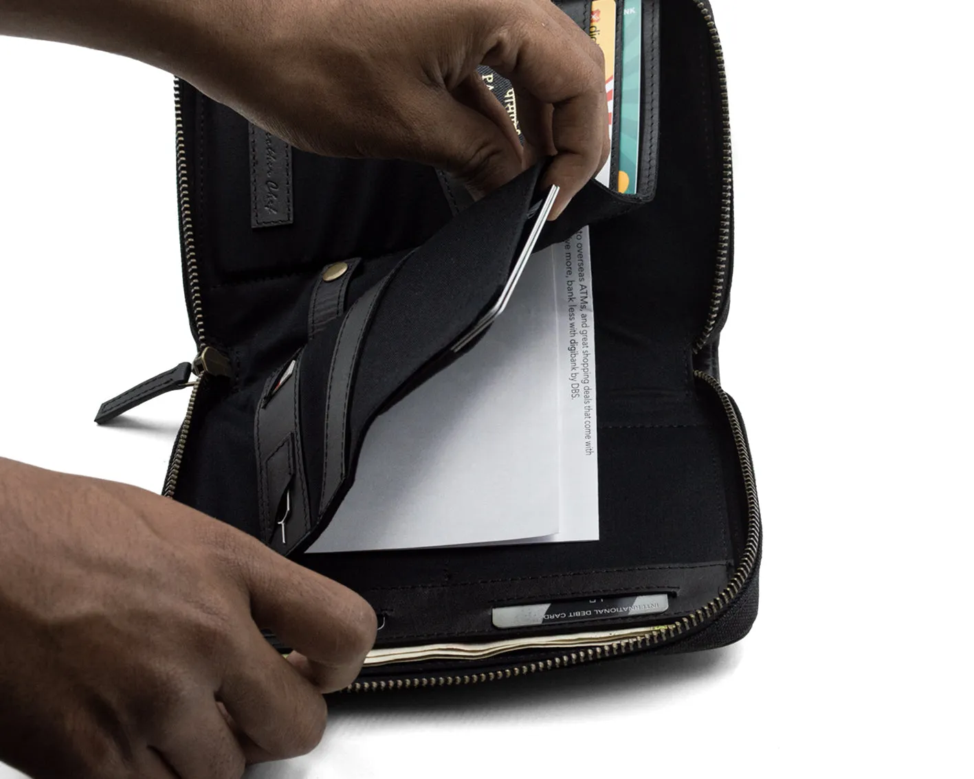 Nomad Passport Organiser - Black Canvas   Leather